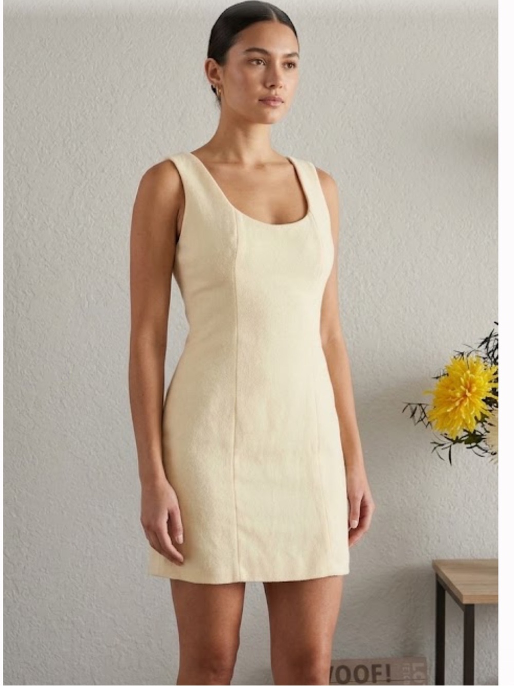 Pale Yellow Scoop Neck Mini Sheath Dress